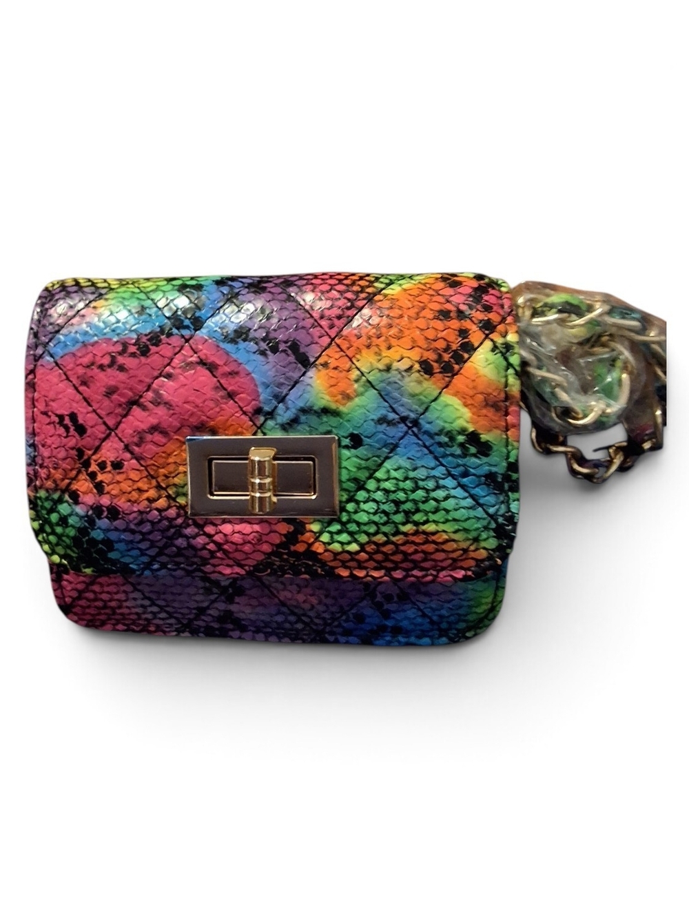 Multicolor Snake-Print Quilted Crossbody Bag - Gold Hardware